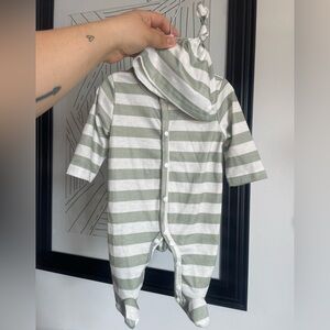 3/$12 Striped Green & White Hooded Baby One-Piece